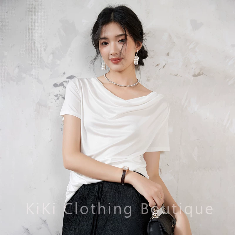 Домашняя silky наслаждение Kiki? и звучит awkward. But translate: "Kiki homemade silky enjoyment_Spring and summer white short-sleeved T-shirt acetic collar one-length elegant top for women"