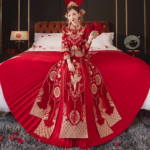 Традиционный свадебный наряд Сюхэ, свадебное платье, вечернее платье, накидка, дракон и феникс