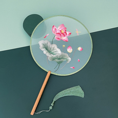 Веер 中国风双面刺绣团扇古风绣花汉服旗袍走秀复古圆形八瓣古典舞蹈扇