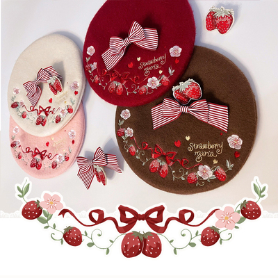 taobao agent Strawberry Little Marie Embroidery Beret Hat Red Maria Red Maria Original Creator as Strawberry LO Skirt Small Protocol