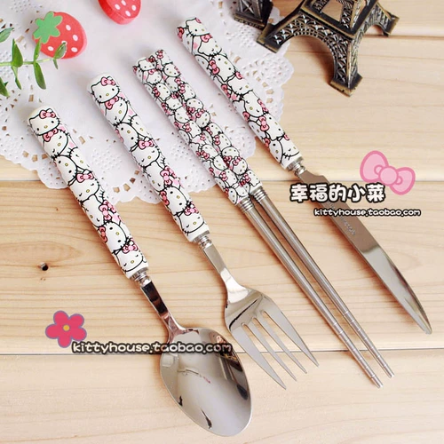 Hello kitty, ложка, керамическая вилка, палочки для еды, посуда, новая коллекция