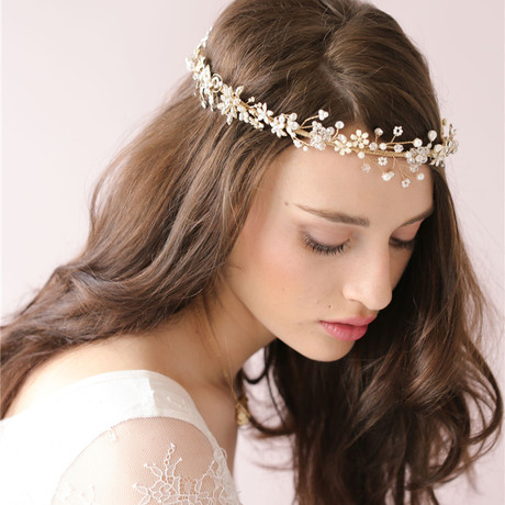 美国手工新娘头饰 希腊施华洛世奇水晶珍珠橄榄枝头环 twigs