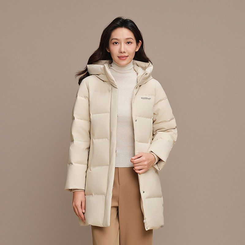 【波司登】中长款纯色连帽加厚羽绒服
