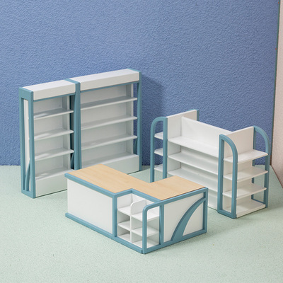 taobao agent 1:12 baby house accessories wooden supermarket shelves cashiers dollhouse store scene snack model display cabinet