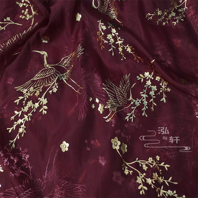 taobao agent Ancient wind flower branches, fairy crane, Tangfeng hot silver lover cotton chiffon fabrics