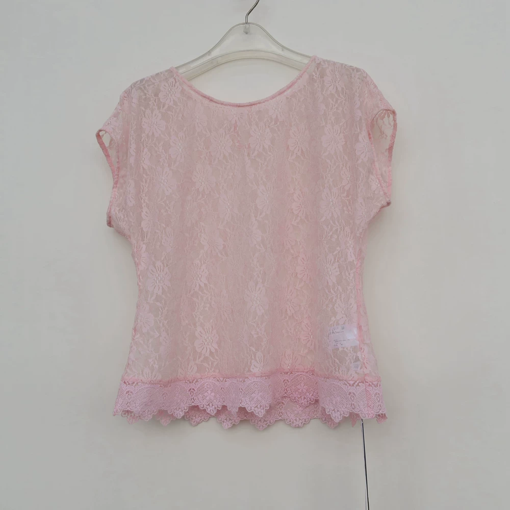 Aig Taote S/M counter genuine broken code female spring and summer installation pink sweet short -sleeved lace shirt 4E4117