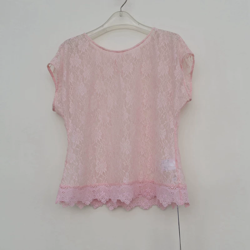 Aig Taote S/M counter genuine broken code female spring and summer installation pink sweet short -sleeved lace shirt 4E4117