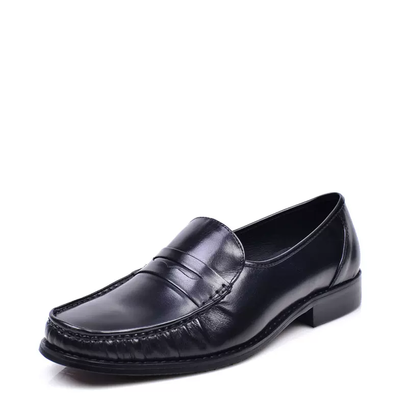 新款头层羊皮烧麦头英伦经典商务正装男鞋低帮圆头套脚男士皮鞋-Taobao