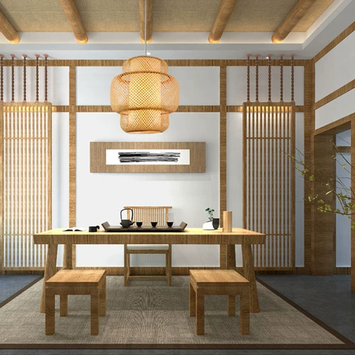 Японская люстра для беседки для гостиной, бамбуковый светильник