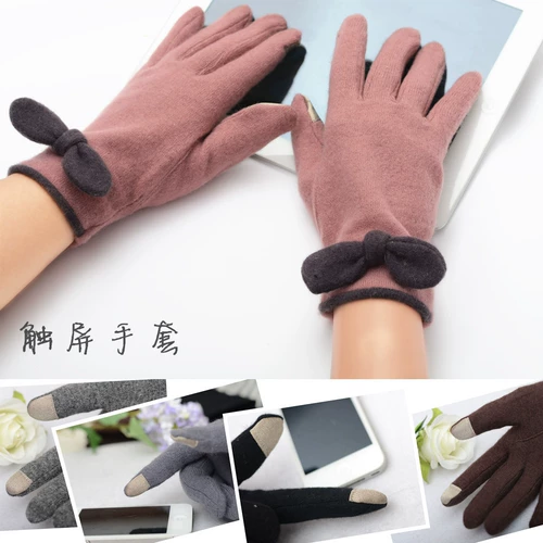 Демисезонные удерживающие тепло перчатки с бантиком, сенсорный мобильный телефон, японская версия, сенсорный экран