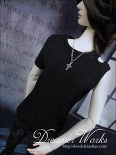 Doll, clothing, black colored T-shirt, children's clothing, scale 1:4, scale 1:3