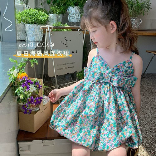 Летнее платье, юбка на девочку, платье-комбинация, в цветочек, в корейском стиле