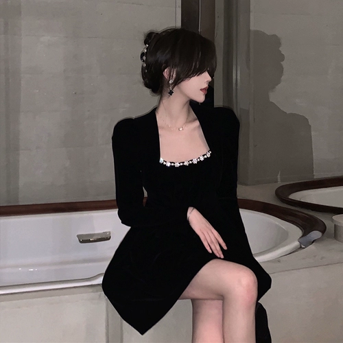 Черное осеннее платье, модный приталенный корсет, юбка, коллекция 2022