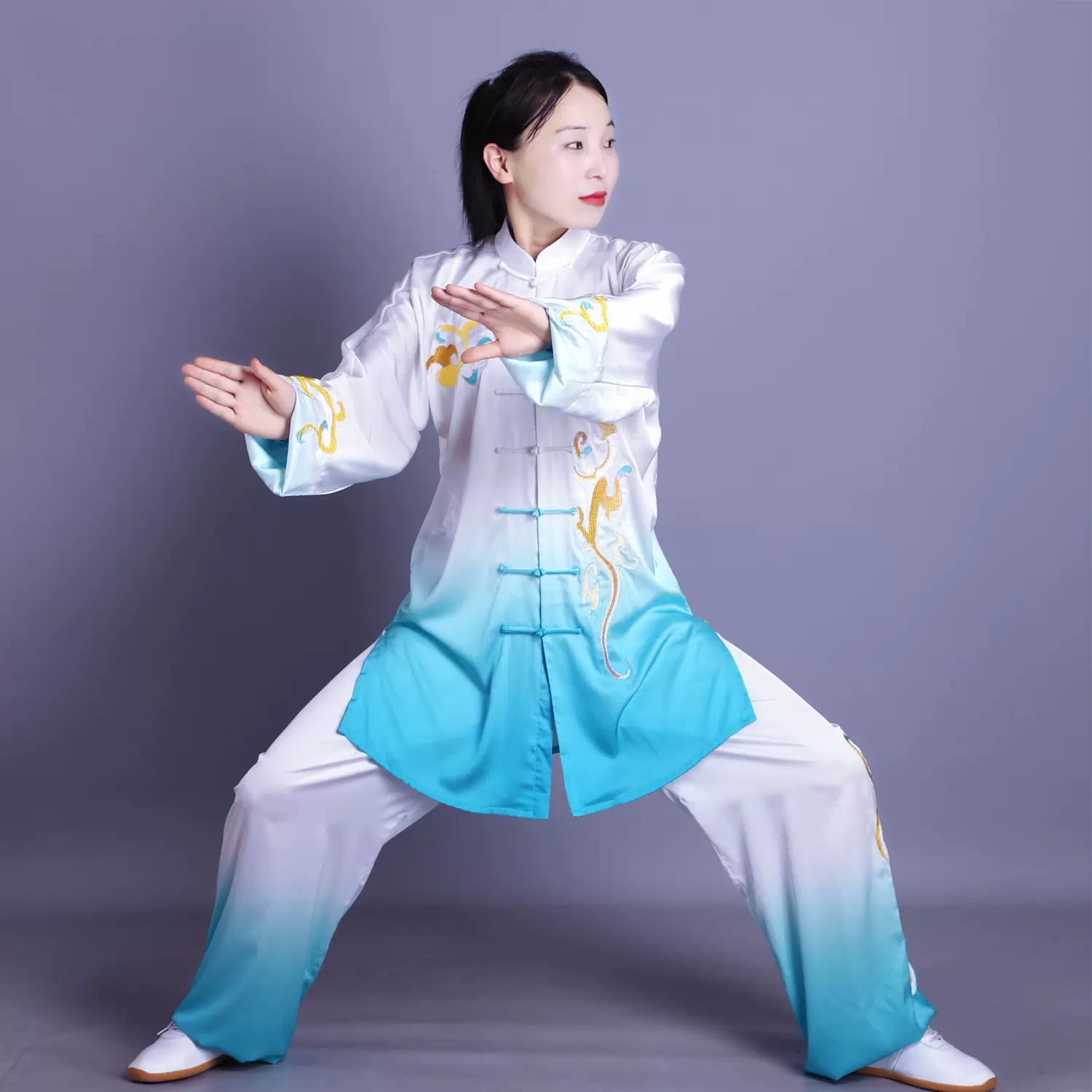 新款太极服装刺绣花太极拳比赛服中长款演出服男女同款练功表演服-Taobao