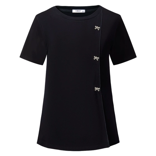 Летняя черная футболка с коротким рукавом, хлопковая летняя одежда для матери, короткий рукав, большой размер