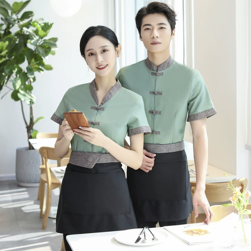 Отец -официант для женщин для женщин в летнем китайском стиле ресторан ресторана ретро -ресторан Teahouse с коротким рукавом мужчина Men Custom