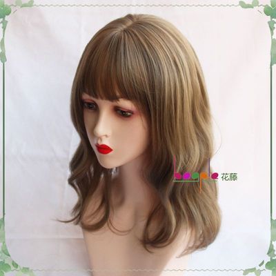 taobao agent Flower vine green wood ash air bangs women's fashion short curly hair full set COS micro -curly short hair high temperature silk wig