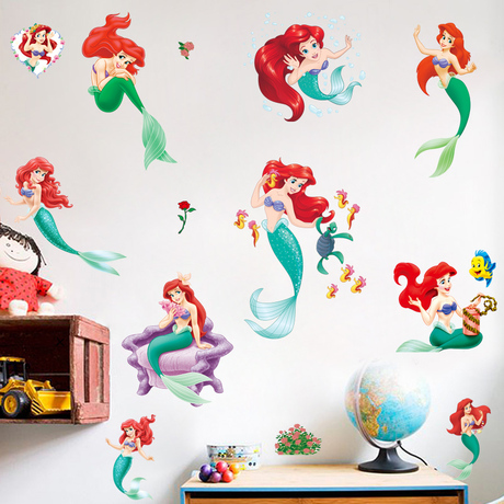 防水贴纸  美人鱼墙贴人鱼公主卡通儿童房贴画女孩床头可移除防水贴