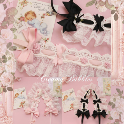 taobao agent Creamy Bubbles Original Lolita Pink Black Rose Saton Ribbon as a lace band