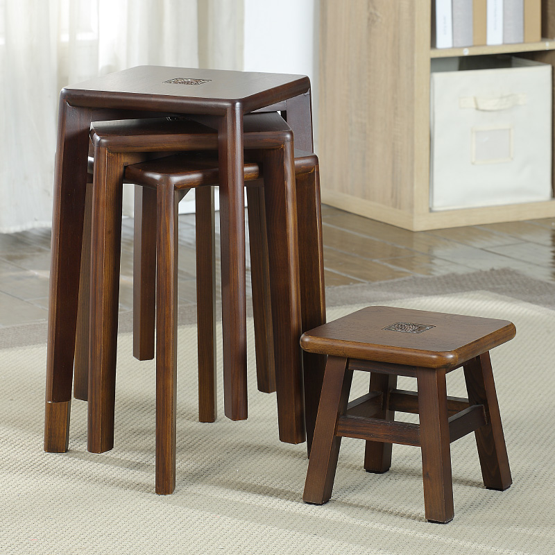 实木凳子中式客厅家用方凳美式可叠放矮凳餐桌凳圆凳木板凳小椅子