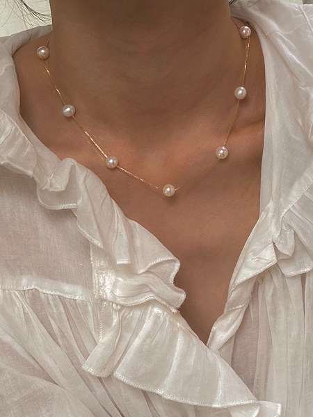 Натуральное ожерелье из жемчуга, цепочка до ключиц, серебро 925 пробы, изысканный стиль