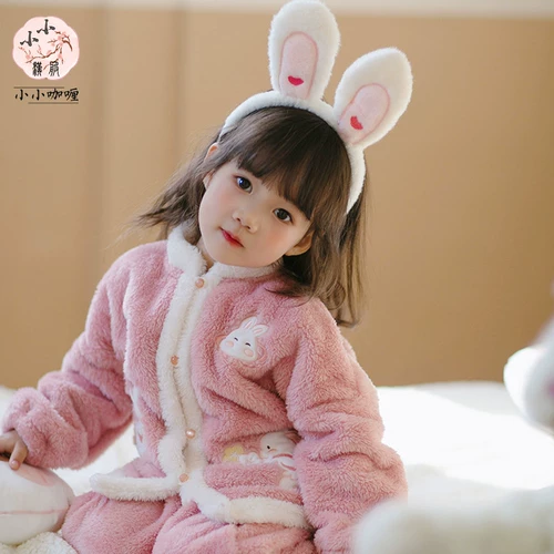 Детская бархатная пижама, детский милый удерживающий тепло комплект, китайский стиль, круглый воротник, увеличенная толщина
