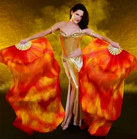 Поддержка индивидуальной шелковой фанат живота Dance Dance Fan с цветом вентилятора Dance Long Silk Fean Real Silk Long Fan