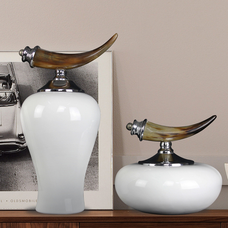 包邮新中式家居饰品创意牛角摆件样板房摆设品玄关装饰品软装配饰