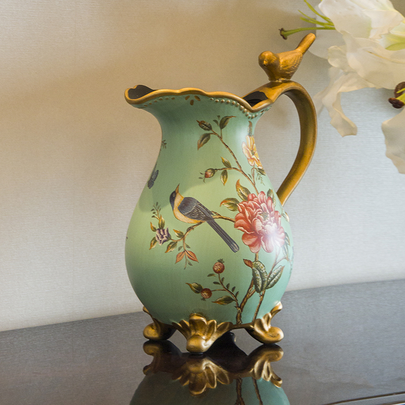 美式花鸟花瓶摆件客厅插花创意欧式田园家居餐桌陶瓷花器装饰摆设