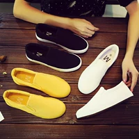 Желтая тканевая низкая дышащая белая обувь для влюбленных для отдыха, в корейском стиле