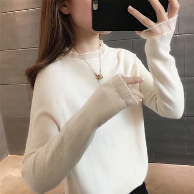 taobao agent Demi-season sweater, lace knitted long-sleeve, 2022 collection, high collar, increased thickness, western style