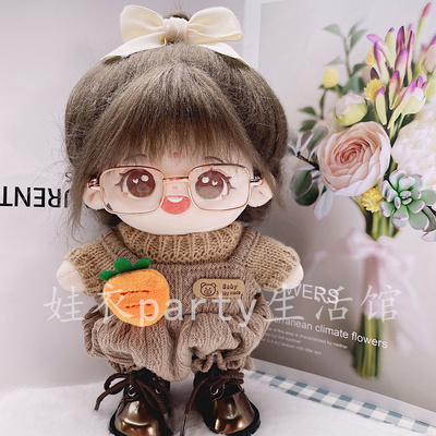 taobao agent Coffee colored sweater, knitted suspenders, cotton doll, 20cm