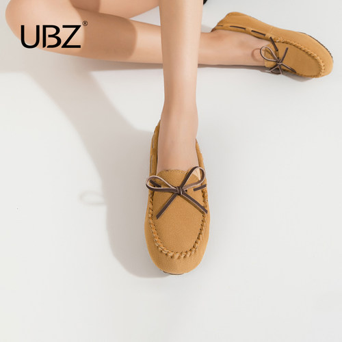 UBZ 防水豆豆鞋女2026年新款夏季真皮百搭孕妇一脚蹬软底平底单鞋