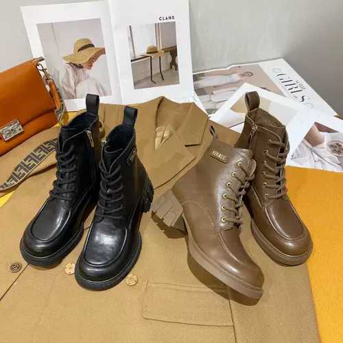 VK Custom European Station Gelate-Name High-класса высококачественных кожаных грубых каблуков Красивые Martin Boots Женщина 88016-9