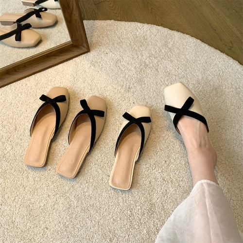 Huanlijia Baotou Half Slippers Женщины носят низкие каблуки, цветную миску, толстые каблуки, темперамент, ленивые туфли Мюллер