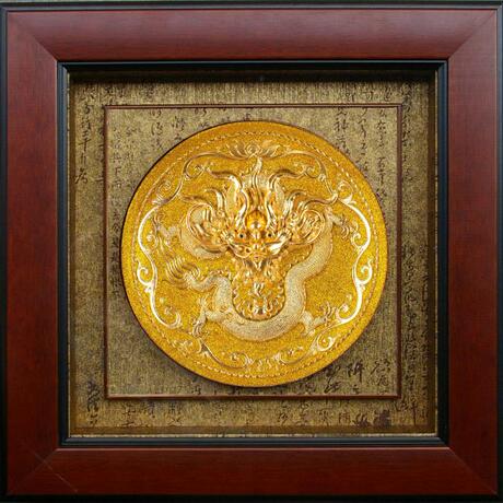 厦门蔡氏漆线雕 礼品陶瓷摆件 4/6/7/8/10/12英寸沙金正龙盘加框