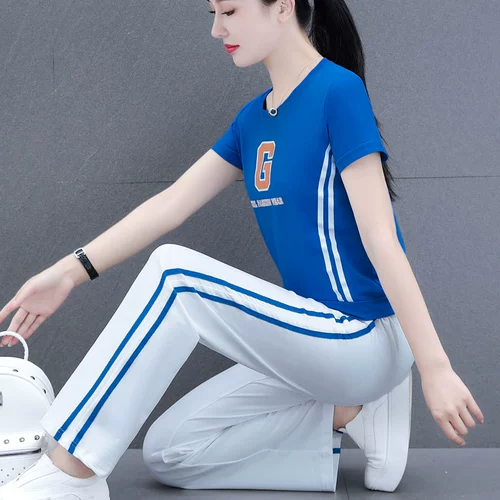 Штаны, спортивный костюм, тонкий хлопковый комплект для отдыха для матери, в западном стиле