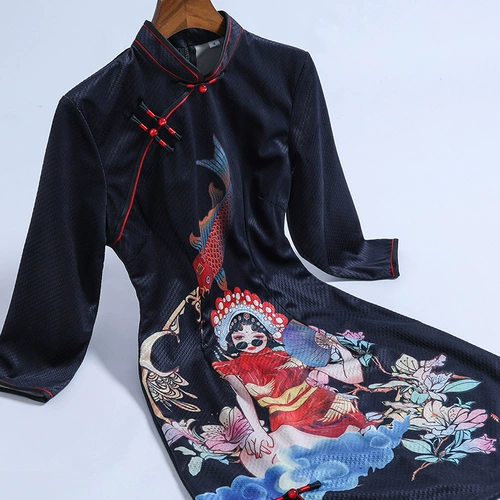 Короткое ципао, демисезонное черное платье, подходит для подростков, китайский стиль, 2021 года