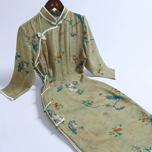 Легкое ретро элегантное ципао, осеннее, коллекция 2023, светлый стиль, по фигуре