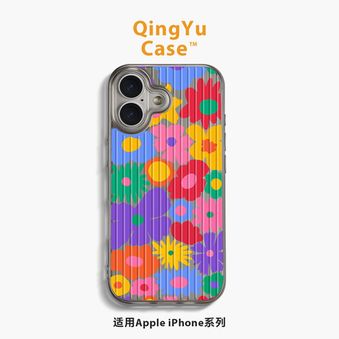 Purple Floral Striped Art Illustration Synthetic Leather – Pro/Plus/Max/Air – 17, 16, 15, 14, 13, 12 iPhone Case