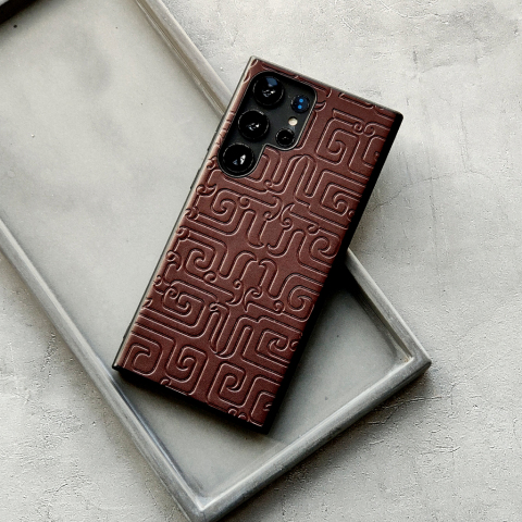 Brown — Embossed Dragon Pattern Business Genuine Leather High End Premium S22, S22 Plus, S22 Ultra, S23, S23 Plus, S23 Ultra