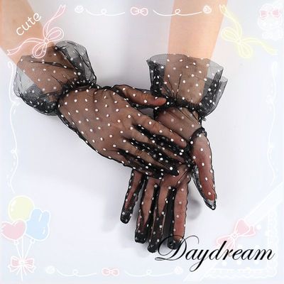 taobao agent Soft black breathable gloves for bride, Lolita style, lace dress