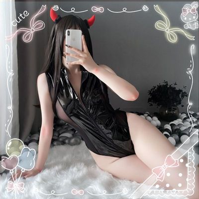 taobao agent Japanese black polyurethane sexy underwear with zipper, city style