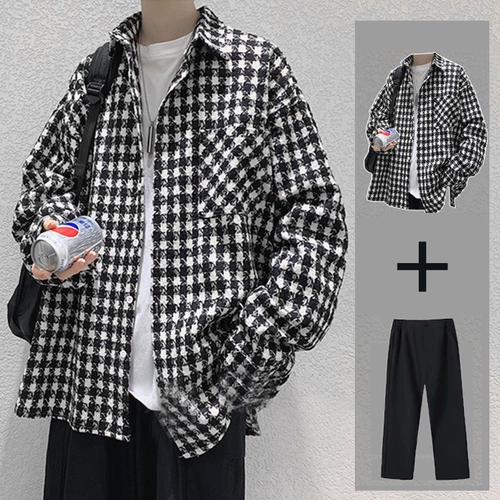 Демисезонное шерстяное шерстяное пальто, комплект для отдыха, куртка, рубашка