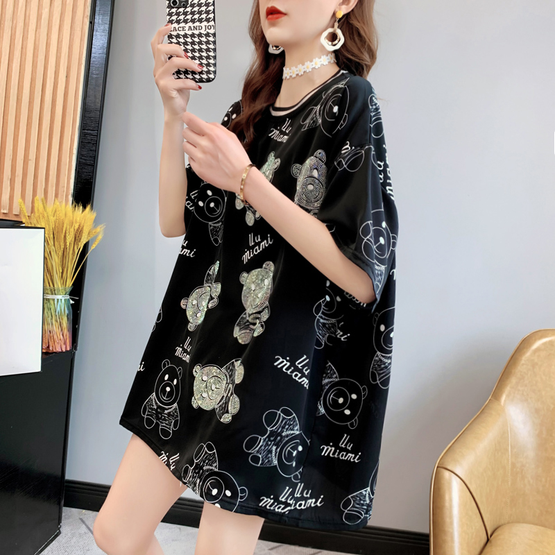 Blackreduce 10 】 Medium and long term Short sleeve T-shirt female Korean version easy summer new pattern Bear Half sleeve Bottom up T-shirt ins tide