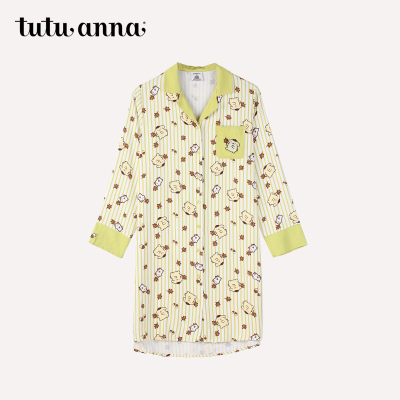 taobao agent Tutuanna home clothing pajamas and night skirt female Sanrio family pudding dog IP model autumn long -sleeved robe