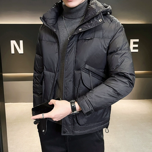 Мужская шапка с капюшоном, зимний пуховик, короткая трендовая легкая и тонкая утепленная куртка, коллекция 2022