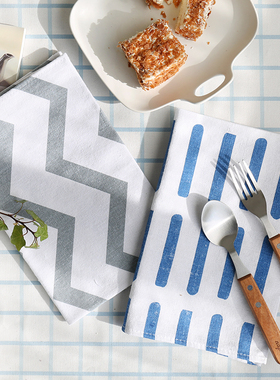 壹贰 地中海小清新蓝色小鱼造型餐布餐垫餐巾盖布台布 拍摄背景布