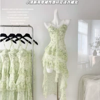 Мятное летнее платье, зеленый комплект, юбка, топ с чашечками, платье-комбинация, французский стиль