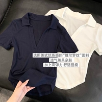 朵来美 Короткая летняя тонкая футболка для отдыха, приталенный жакет, воротник поло, популярно в интернете, высокая талия